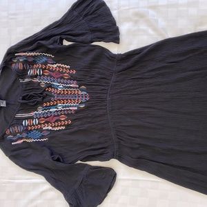 Dress, cotton-polyester, bodice embroidered